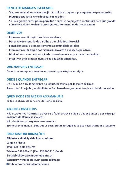 Participe no Banco de Manuais Escolares do Município de Ponte de Lima