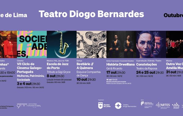 Cartaz dos espetáculos do Teatro Diogo Bernardes em Outubro